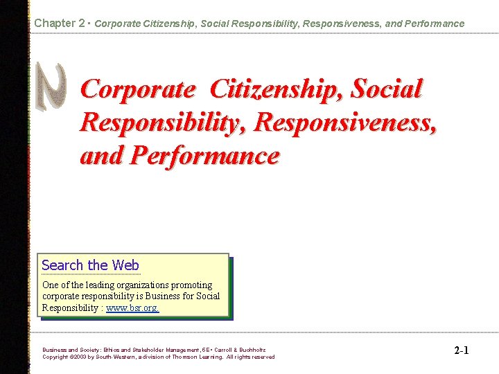 Chapter 2 • Corporate Citizenship, Social Responsibility, Responsiveness, and Performance Search the Web One