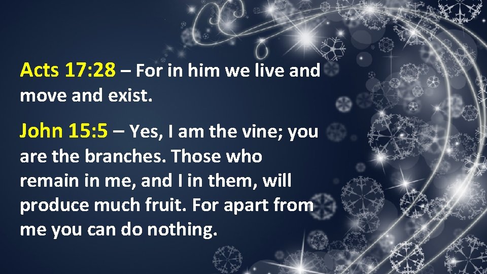 Acts 17: 28 – For in him we live and move and exist. John