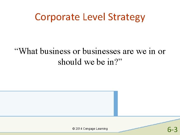 Corporate Level Strategy “What business or businesses are we in or should we be