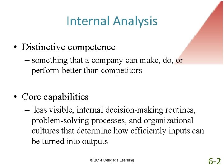 Internal Analysis • Distinctive competence – something that a company can make, do, or