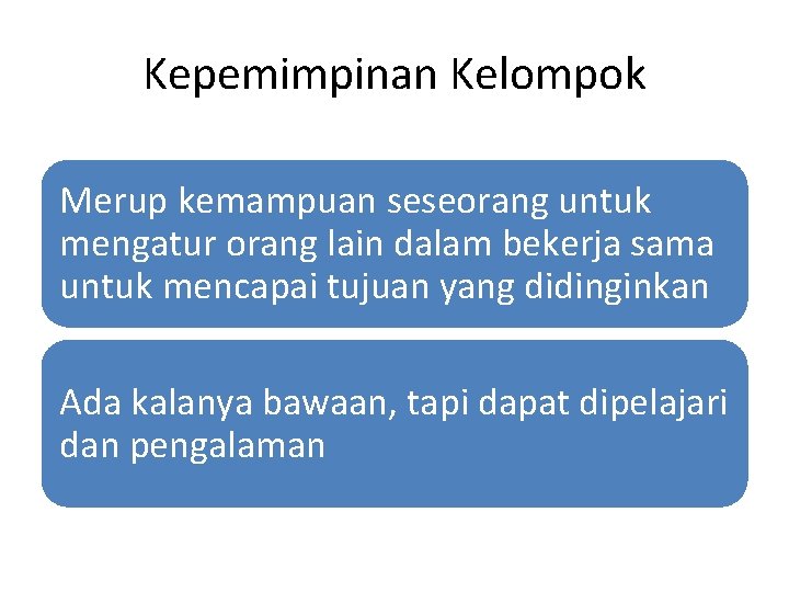 Kepemimpinan Kelompok Merup kemampuan seseorang untuk mengatur orang lain dalam bekerja sama untuk mencapai