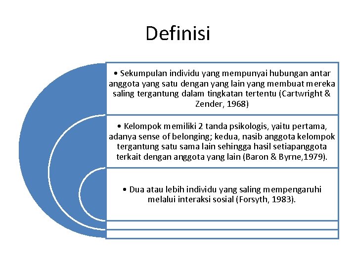 Definisi • Sekumpulan individu yang mempunyai hubungan antar anggota yang satu dengan yang lain