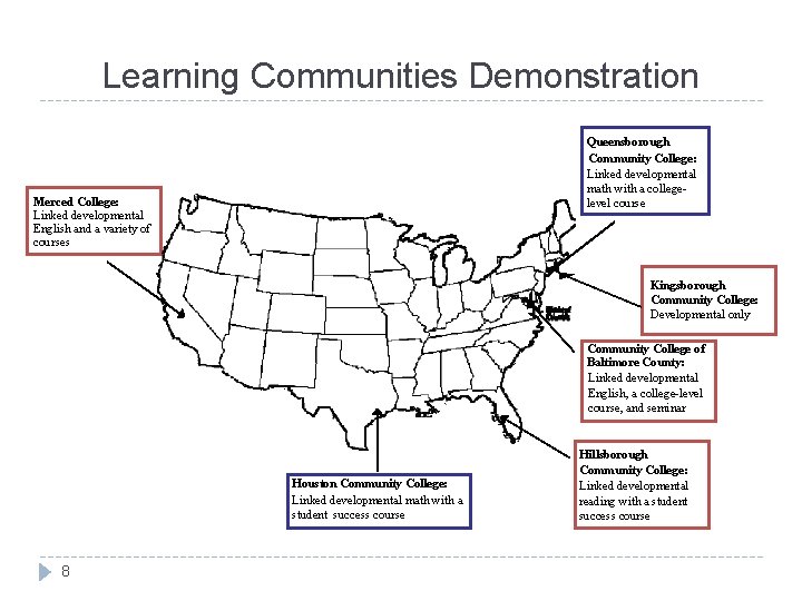Learning Communities Demonstration Queensborough Community College: Linked developmental math with a collegelevel course Merced