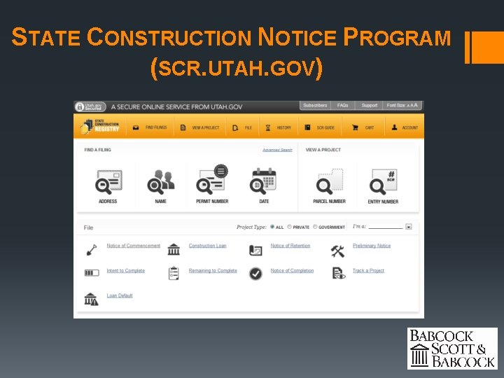 STATE CONSTRUCTION NOTICE PROGRAM (SCR. UTAH. GOV) 