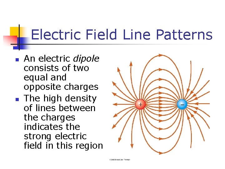 Electric Field Line Patterns n n An electric dipole consists of two equal and