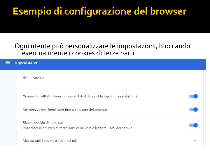 Esempio di configurazione del browser Ogni utente può personalizzare le impostazioni, bloccando eventualmente i