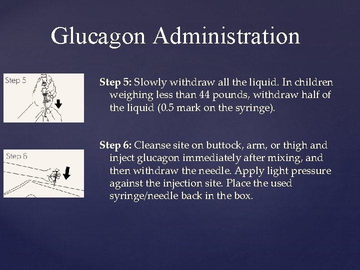 Glucagon Administration Step 5: Slowly withdraw all the liquid. In children weighing less than