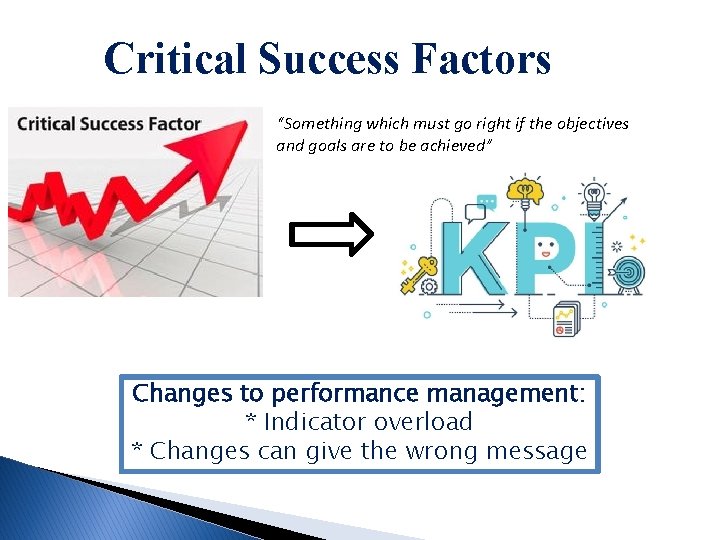 Critical Success Factors “Something which must go right if the objectives and goals are