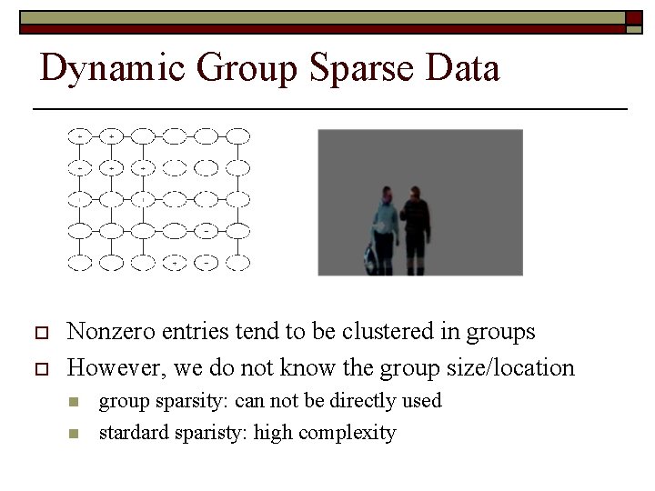 Dynamic Group Sparse Data o o Nonzero entries tend to be clustered in groups