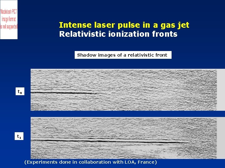 Intense laser pulse in a gas jet Relativistic ionization fronts Shadow images of a