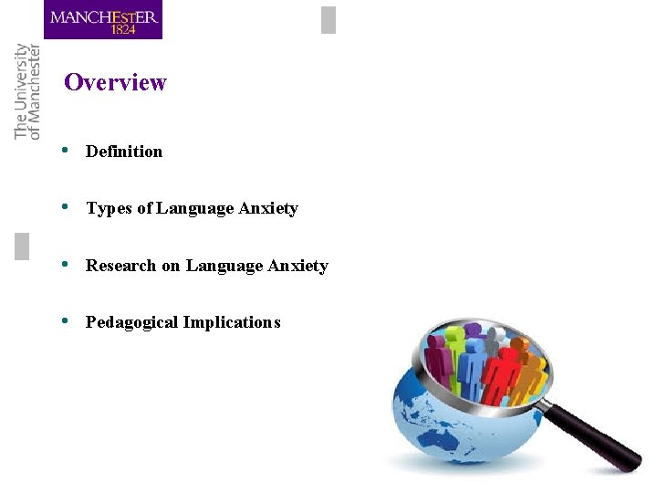 Overview • Definition • Types of Language Anxiety • Research on Language Anxiety • Overview • Definition • Types of Language Anxiety • Research on Language Anxiety •