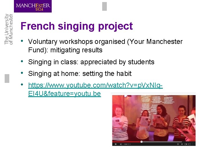 French singing project • Voluntary workshops organised (Your Manchester Fund): mitigating results • Singing French singing project • Voluntary workshops organised (Your Manchester Fund): mitigating results • Singing
