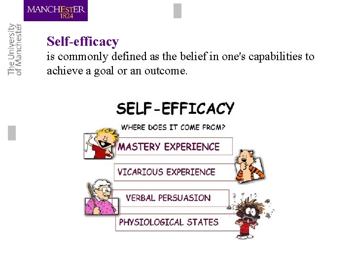 Self-efficacy is commonly defined as the belief in one's capabilities to achieve a goal Self-efficacy is commonly defined as the belief in one's capabilities to achieve a goal
