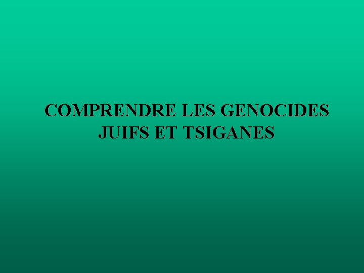 COMPRENDRE LES GENOCIDES JUIFS ET TSIGANES 