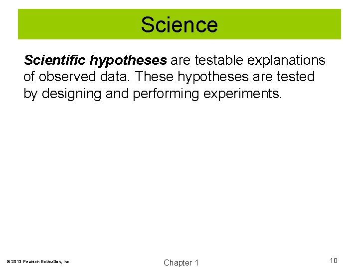 Science Scientific hypotheses are testable explanations of observed data. These hypotheses are tested by