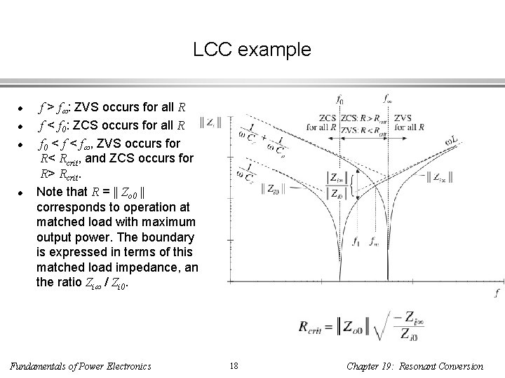 LCC example f > f : ZVS occurs for all R f < f