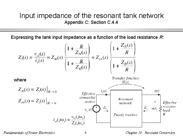 Input impedance of the resonant tank network Appendix C: Section C. 4. 4 Expressing