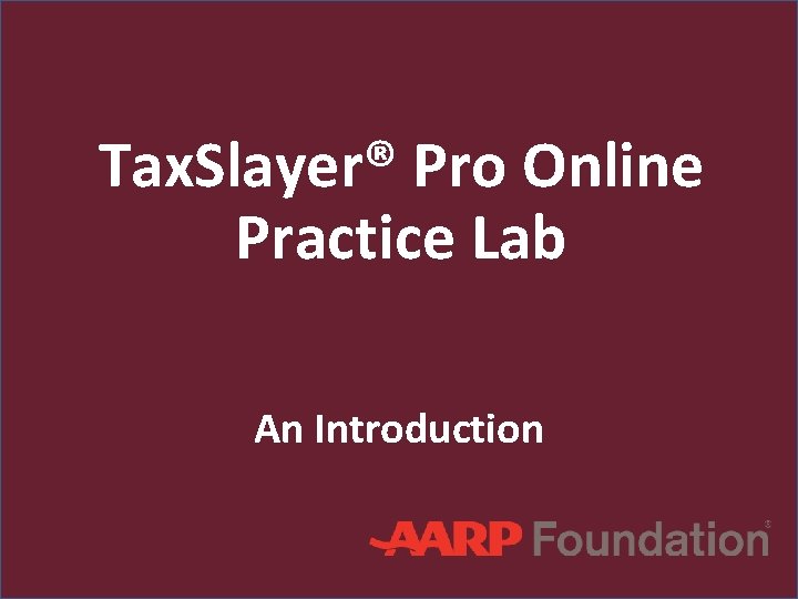 Tax. Slayer® Pro Online Practice Lab An Introduction 