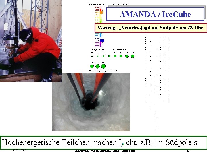 AMANDA / Ice. Cube Vortrag: „Neutrinojagd am Südpol“ um 23 Uhr Hochenergetische Teilchen machen