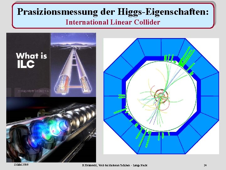 Prasizionsmessung der Higgs-Eigenschaften: International Linear Collider 13. Mai 2006 H. Kolanoski, Welt der kleinsten