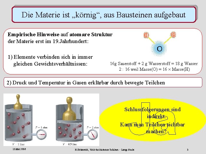 Die Materie ist „körnig“, aus Bausteinen aufgebaut Empirische Hinweise auf atomare Struktur der Materie