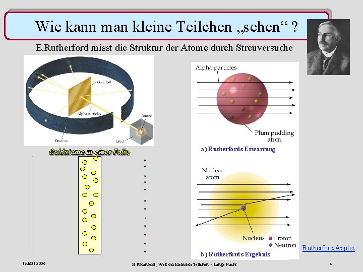 Wie kann man kleine Teilchen „sehen“ ? E. Rutherford misst die Struktur der Atome