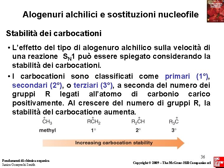 Alogenuri alchilici e sostituzioni nucleofile Stabilità dei carbocationi • L’effetto del tipo di alogenuro
