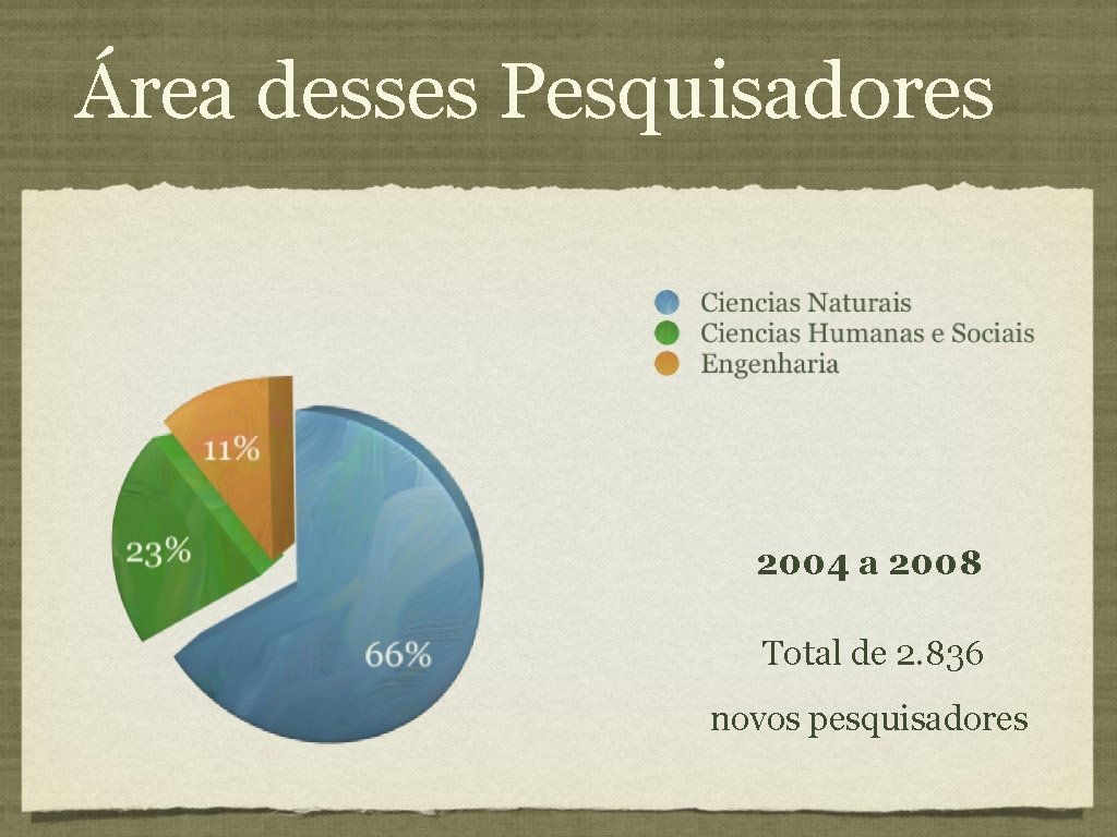 Área desses Pesquisadores 2004 a 2008 Total de 2. 836 novos pesquisadores Área desses Pesquisadores 2004 a 2008 Total de 2. 836 novos pesquisadores