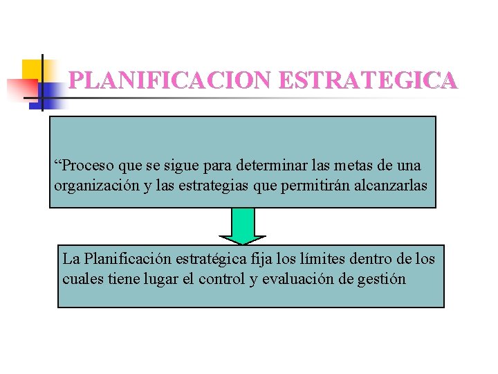 PLANIFICACION ESTRATEGICA “Proceso que se sigue para determinar las metas de una organización y