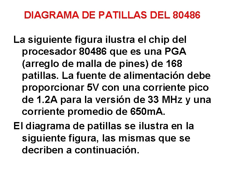 DIAGRAMA DE PATILLAS DEL 80486 La siguiente figura ilustra el chip del procesador 80486
