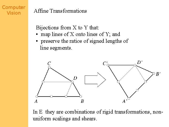 Computer Vision Affine Transformations Bijections from X to Y that: • Bijections map m-dimensional