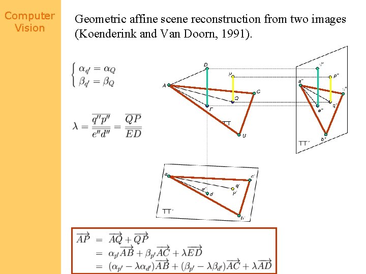 Computer Vision Geometric affine scene reconstruction from two images (Koenderink and Van Doorn, 1991).