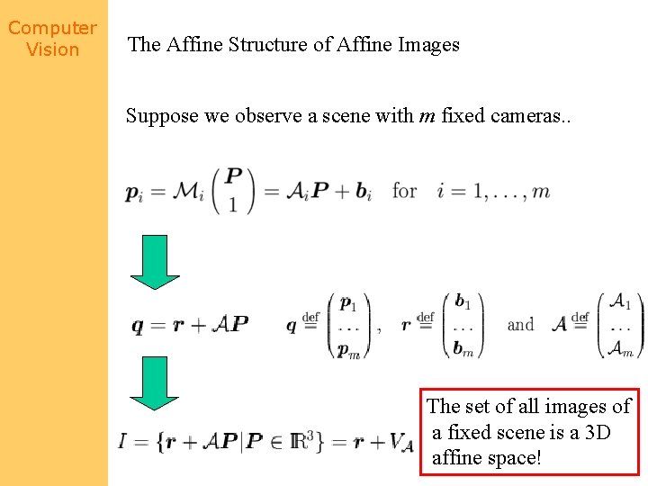 Computer Vision The Affine Structure of Affine Images Suppose we observe a scene with