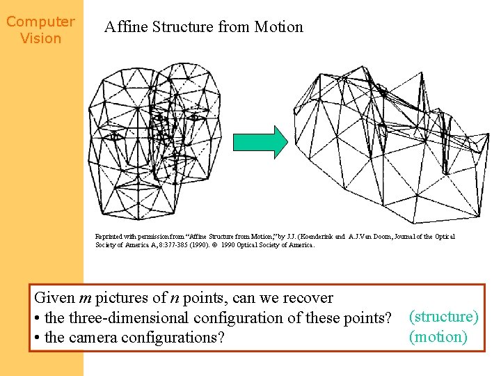 Computer Vision Affine Structure from Motion Reprinted with permission from “Affine Structure from Motion,