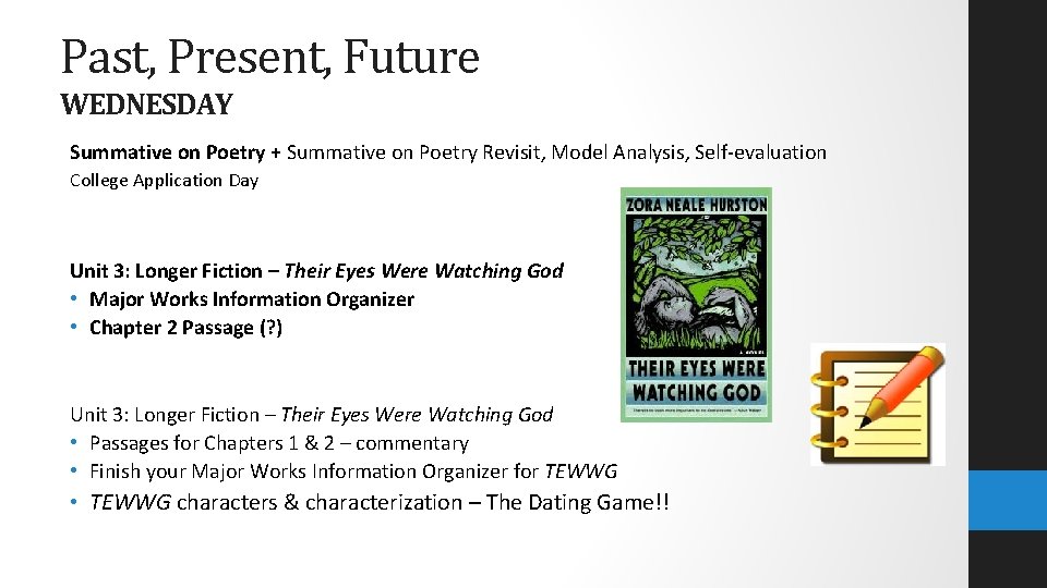 Past, Present, Future WEDNESDAY Summative on Poetry + Summative on Poetry Revisit, Model Analysis,