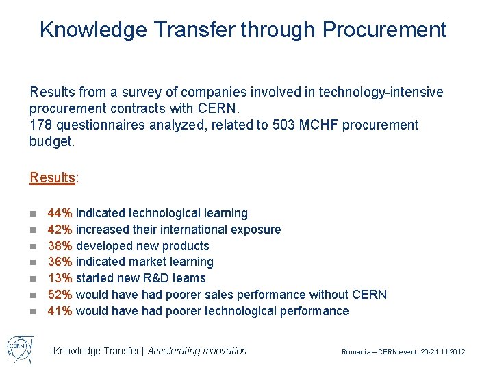 Knowledge Transfer through Procurement Results from a survey of companies involved in technology-intensive procurement