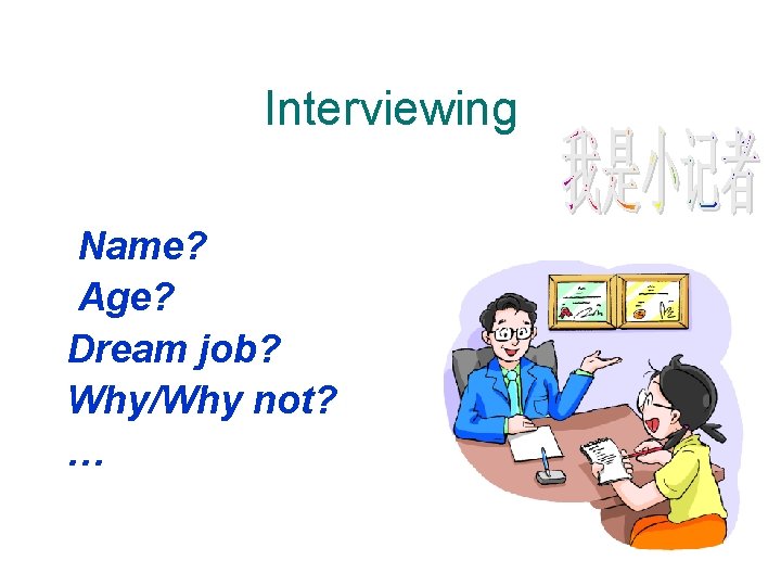 Interviewing Name? Age? Dream job? Why/Why not? … 
