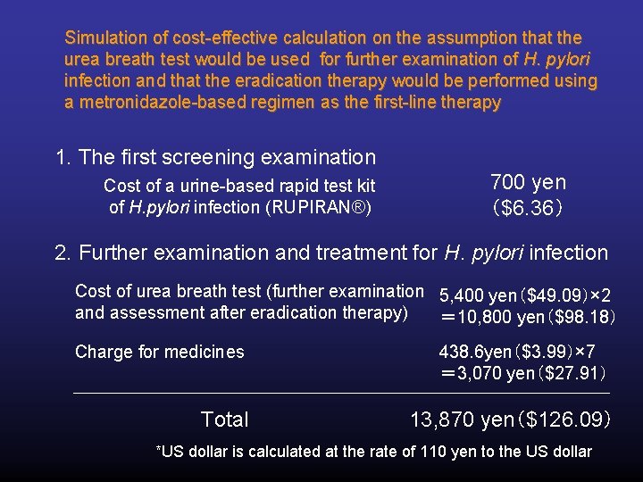 Simulation of cost-effective calculation on the assumption that the urea breath test would be