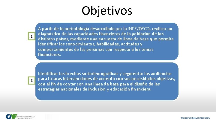 Objetivos 1 2 A partir de la metodología desarrollada por la INFE/OECD, realizar un