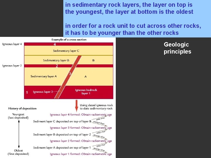 in sedimentary rock layers, the layer on top is the youngest, the layer at