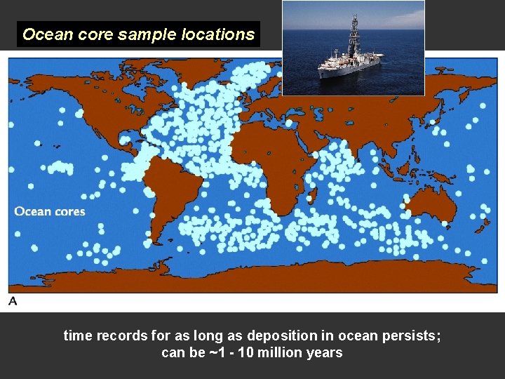 Ocean core sample locations time records for as long as deposition in ocean persists;