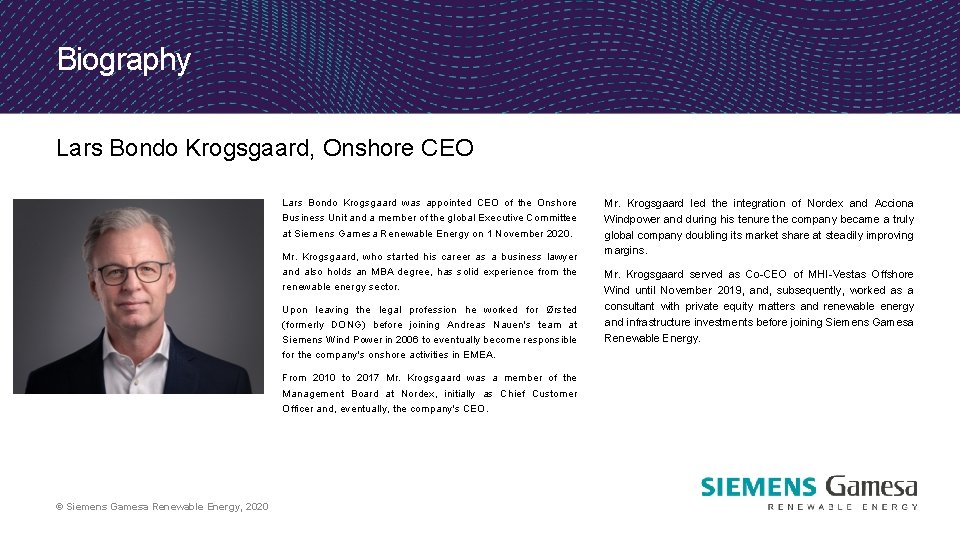 Biography Lars Bondo Krogsgaard, Onshore CEO Lars Bondo Krogsgaard was appointed CEO of the