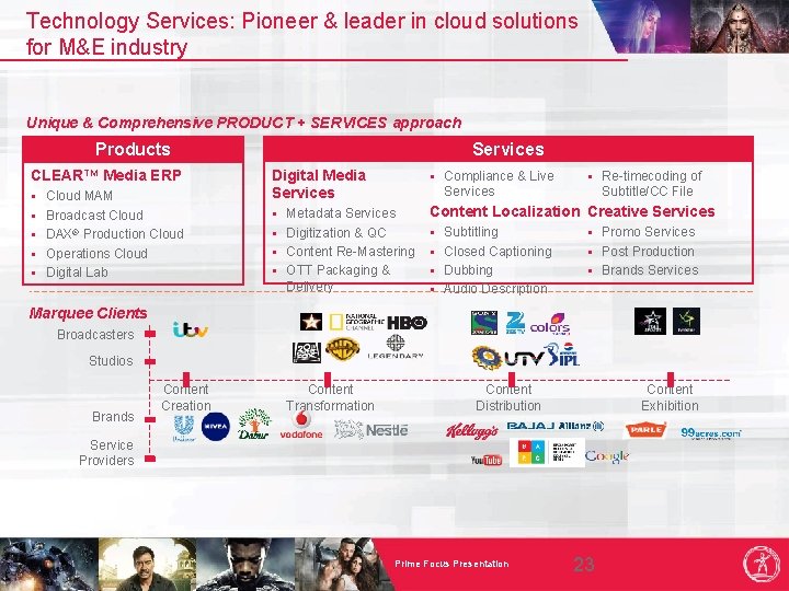 Technology Services: Pioneer & leader in cloud solutions for M&E industry Unique & Comprehensive