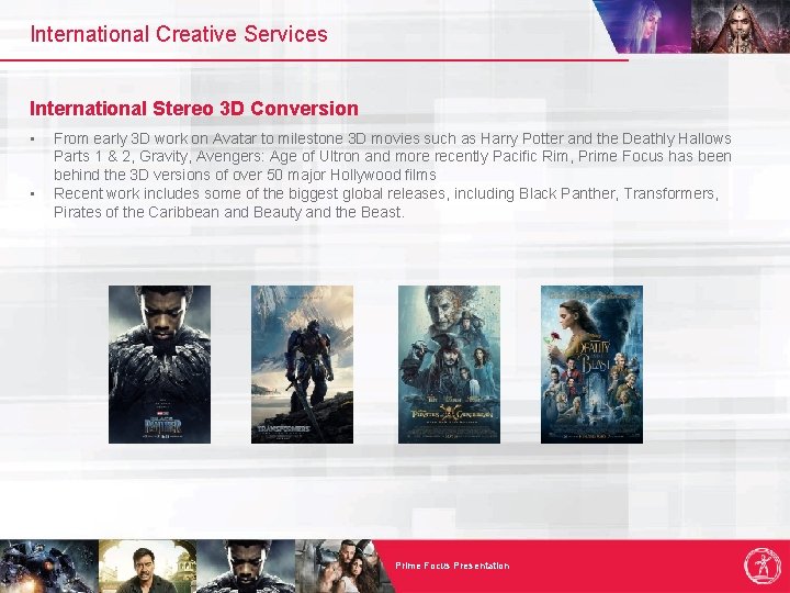 International Creative Services International Stereo 3 D Conversion • • From early 3 D