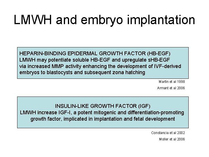 LMWH and embryo implantation HEPARIN-BINDING EPIDERMAL GROWTH FACTOR (HB-EGF) LMWH may potentiate soluble HB-EGF