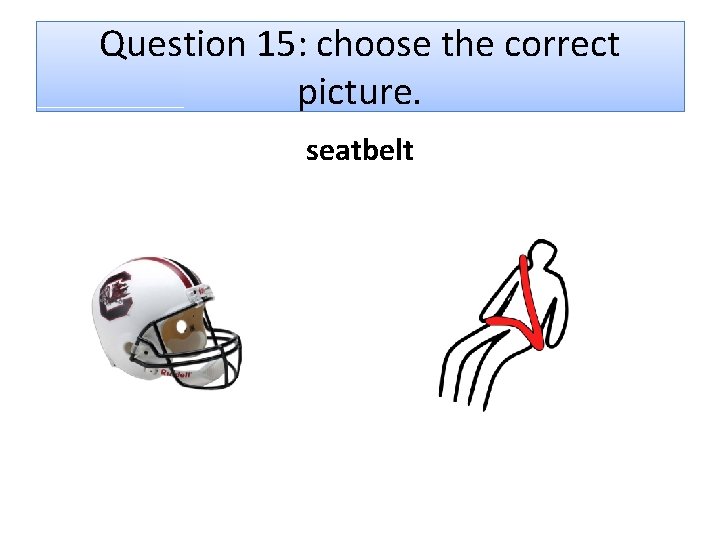 Question 15: choose the correct picture. seatbelt 