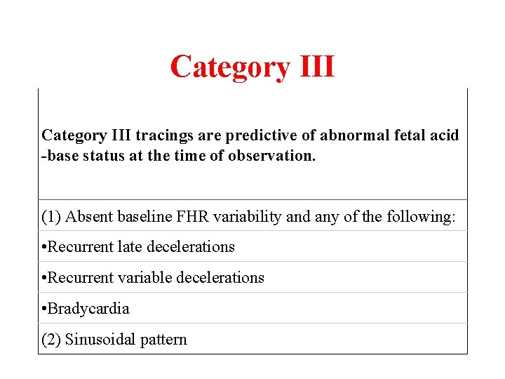 Category III tracings are predictive of abnormal fetal acid -base status at the time