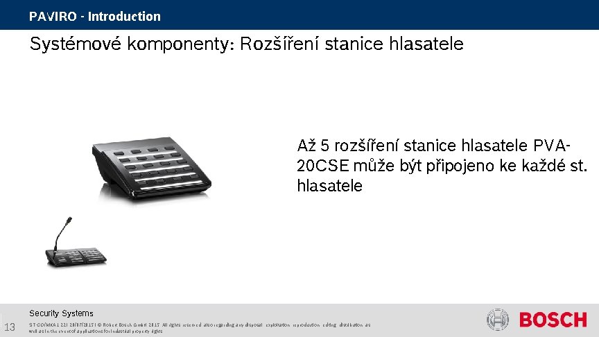 PAVIRO - Introduction Systémové komponenty: Rozšíření stanice hlasatele Až 5 rozšíření stanice hlasatele PVA