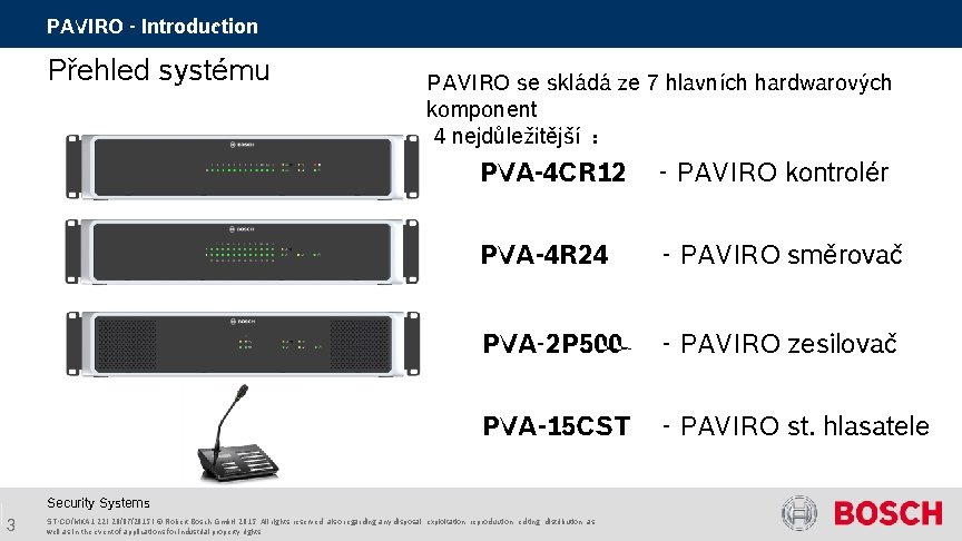 PAVIRO - Introduction Přehled systému PAVIRO se skládá ze 7 hlavních hardwarových komponent 4