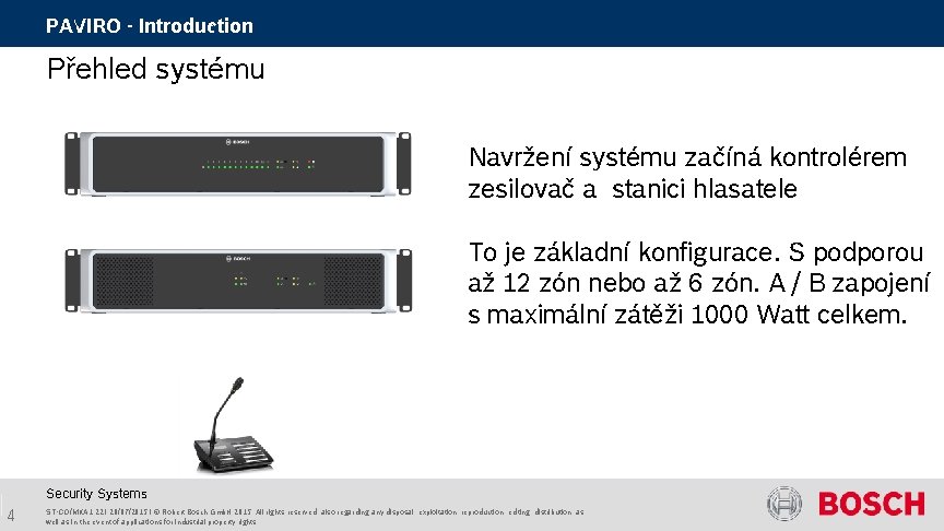 PAVIRO - Introduction Přehled systému Navržení systému začíná kontrolérem zesilovač a stanici hlasatele To